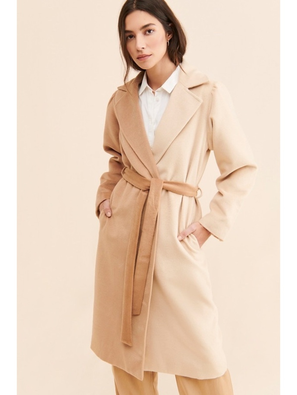 DU PARADIS  Anthropologie Two Tone Belted Tie Front Oversized Overcoat